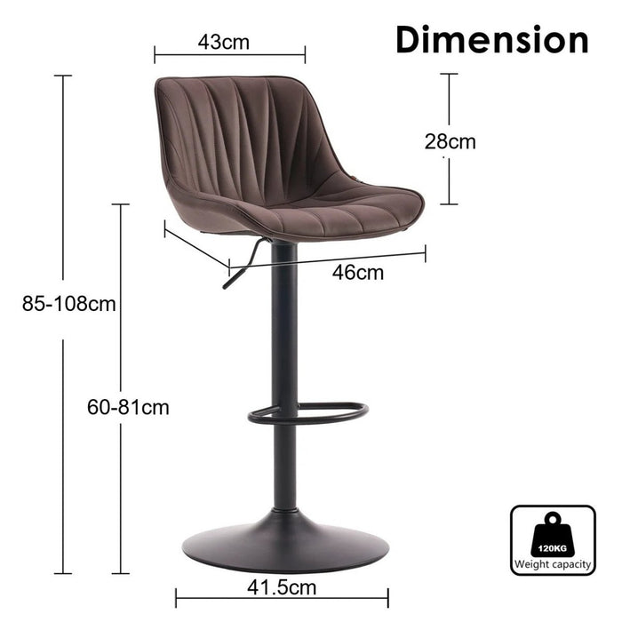 SERENITà Brown Modern Height Adjustable Swivel Bar Stools Upholstered Leather Barstool Kitchen Island Chairs with Metal Frame (Set of 2) - Amazingooh Wholesale
