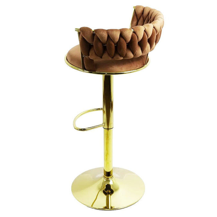 SERENITà Brown Velvet Seat Kitchen Breakfast Bar Stools Counter Height Barstools with Back Cushioned Chairs for Home Bar x2 - Amazingooh Wholesale