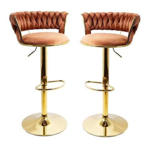 SERENITà Brown Velvet Seat Kitchen Breakfast Bar Stools Counter Height Barstools with Back Cushioned Chairs for Home Bar x2 - Amazingooh Wholesale