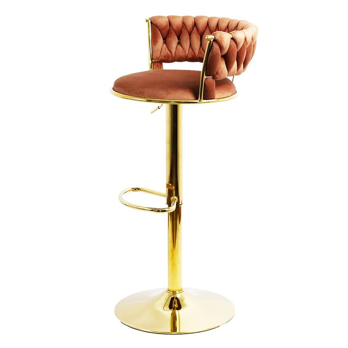 SERENITà Brown Velvet Seat Kitchen Breakfast Bar Stools Counter Height Barstools with Back Cushioned Chairs for Home Bar x2 - Amazingooh Wholesale