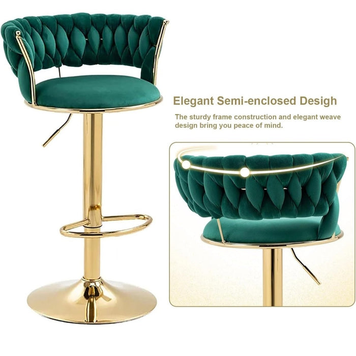 SERENITà Emerald Green Golden Velvet Seat Kitchen Breakfast Bar Stools Counter Height Barstools with Back Cushioned Chairs for Home Bar x2 - Amazingooh Wholesale