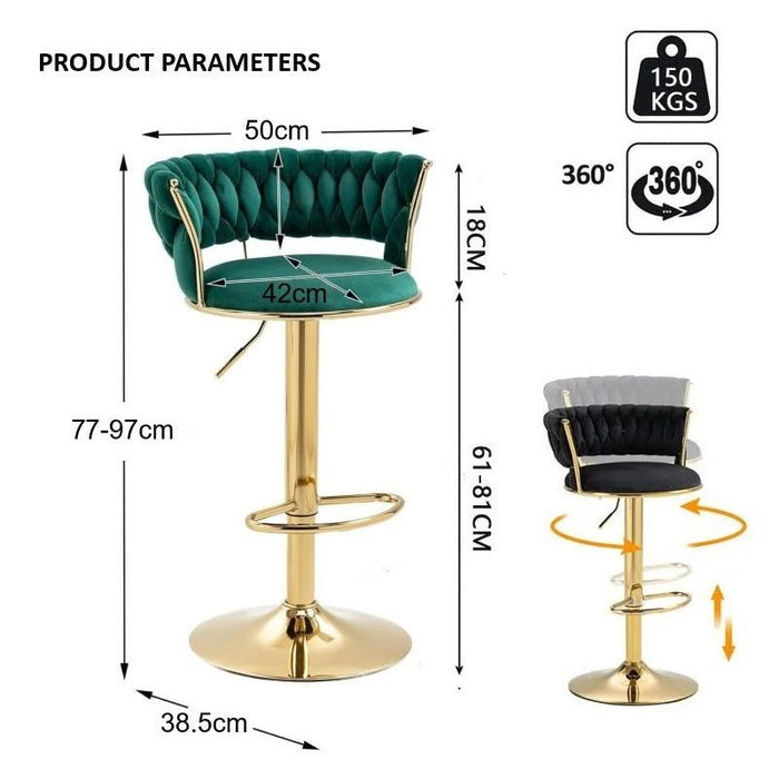 SERENITà Emerald Green Golden Velvet Seat Kitchen Breakfast Bar Stools Counter Height Barstools with Back Cushioned Chairs for Home Bar x2 - Amazingooh Wholesale