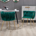 SERENITà Emerald Green Modern Hand Weaving Dining Chairs,Velvet Upholstered Side Chairs with Gold Legs, Chic Vanity Chairs with Armrest, Accent Chair for Dining Room, and Cafe Set of 2 - Amazingooh Wholesale
