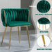 SERENITà Emerald Green Modern Hand Weaving Dining Chairs,Velvet Upholstered Side Chairs with Gold Legs, Chic Vanity Chairs with Armrest, Accent Chair for Dining Room, and Cafe Set of 2 - Amazingooh Wholesale