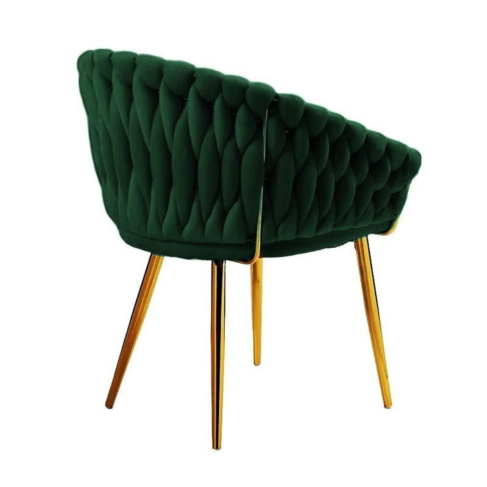 SERENITà Emerald Green Modern Velvet Dining Chairs, Upholstered Living Room Chair with Woven Back and Golden Metal Legs, Mid - Century Accent Set of 2 - Amazingooh Wholesale