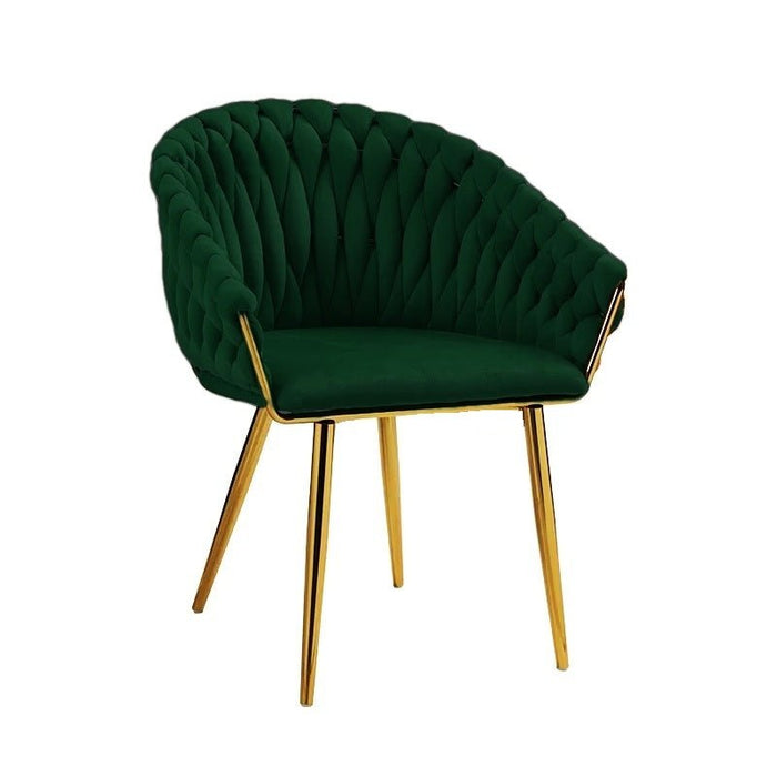 SERENITà Emerald Green Modern Velvet Dining Chairs, Upholstered Living Room Chair with Woven Back and Golden Metal Legs, Mid - Century Accent Set of 2 - Amazingooh Wholesale