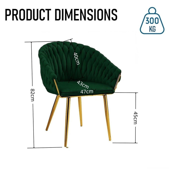 SERENITà Emerald Green Modern Velvet Dining Chairs, Upholstered Living Room Chair with Woven Back and Golden Metal Legs, Mid - Century Accent Set of 2 - Amazingooh Wholesale