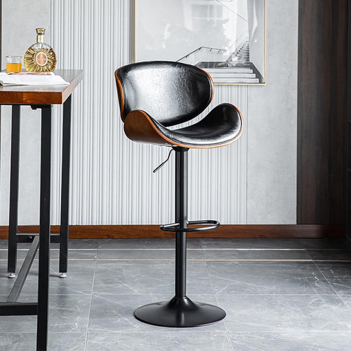 SERENITà European Black Modern Bar Stools, Microfibre Leather Adjustable Barstools, Swivel Bar Stool Chair, Dining Chairs Kitchen Counter Height Barstool with 360 Degree Swivel Seat, Curved Footrest and Large Iron Base - Amazingooh Wholesale