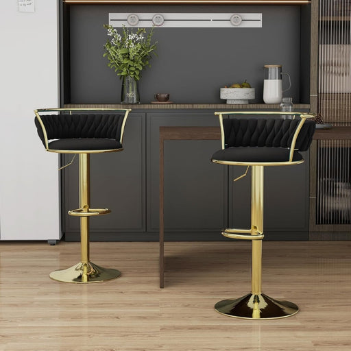 SERENITà Golden Swivel Upholstered Velvet Adjustable Height Counter Stool with Metal Frame Black (Set of 2) - Amazingooh Wholesale