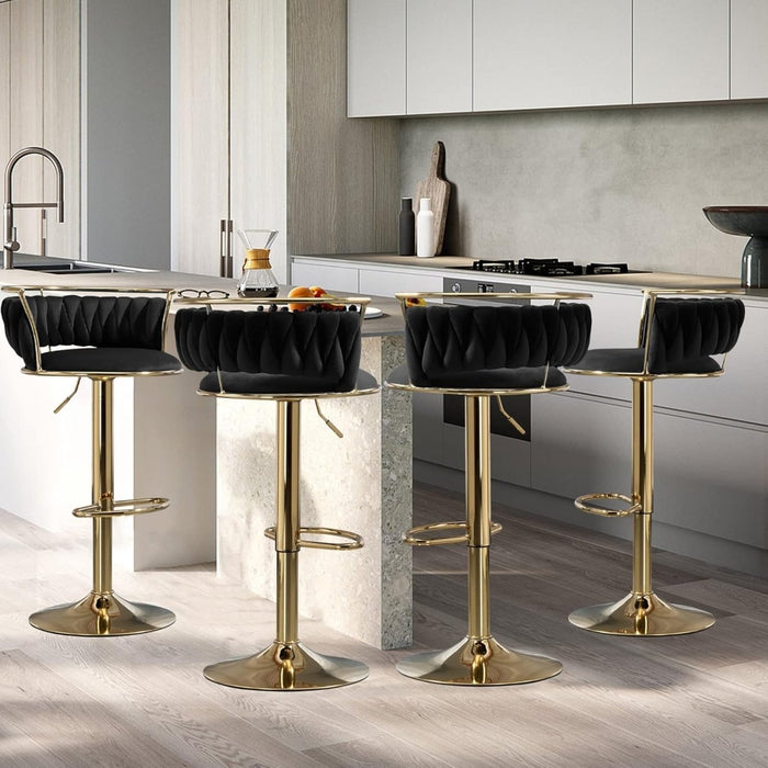 SERENITà Golden Swivel Upholstered Velvet Adjustable Height Counter Stool with Metal Frame Black (Set of 2) - Amazingooh Wholesale