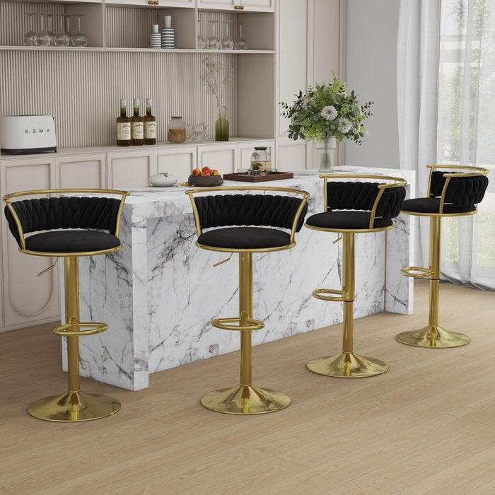SERENITà Golden Swivel Upholstered Velvet Adjustable Height Counter Stool with Metal Frame Black (Set of 2) - Amazingooh Wholesale