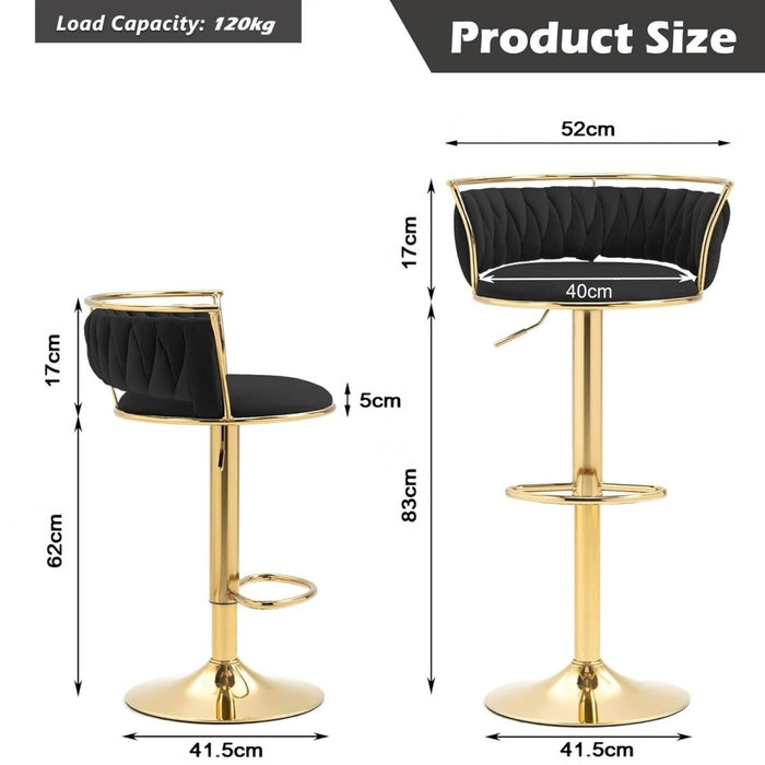 SERENITà Golden Swivel Upholstered Velvet Adjustable Height Counter Stool with Metal Frame Black (Set of 2) - Amazingooh Wholesale