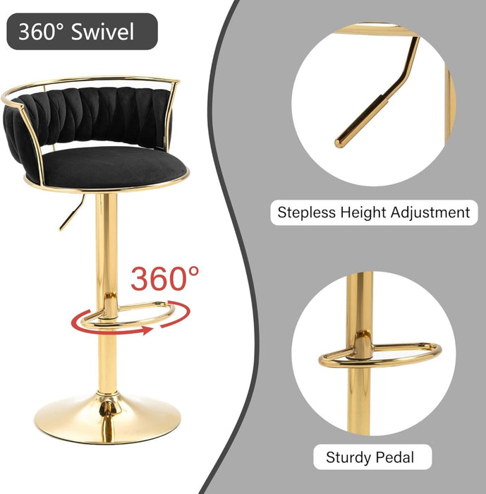 SERENITà Golden Swivel Upholstered Velvet Adjustable Height Counter Stool with Metal Frame Black (Set of 2) - Amazingooh Wholesale