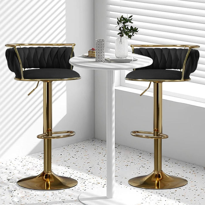 SERENITà Golden Swivel Upholstered Velvet Adjustable Height Counter Stool with Metal Frame Black (Set of 2) - Amazingooh Wholesale