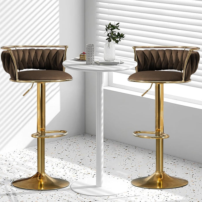 SERENITà Golden Swivel Upholstered Velvet Adjustable Height Counter Stool with Metal Frame Coffee (Set of 2) - Amazingooh Wholesale