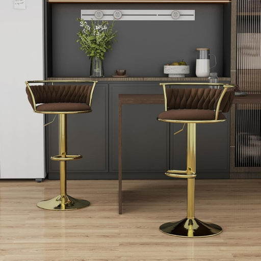 SERENITà Golden Swivel Upholstered Velvet Adjustable Height Counter Stool with Metal Frame Coffee (Set of 2) - Amazingooh Wholesale