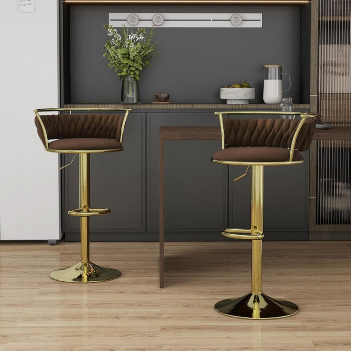 SERENITà Golden Swivel Upholstered Velvet Adjustable Height Counter Stool with Metal Frame Coffee (Set of 2) - Amazingooh Wholesale