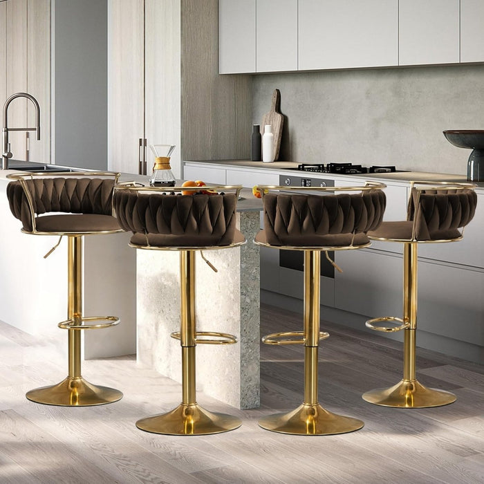 SERENITà Golden Swivel Upholstered Velvet Adjustable Height Counter Stool with Metal Frame Coffee (Set of 2) - Amazingooh Wholesale