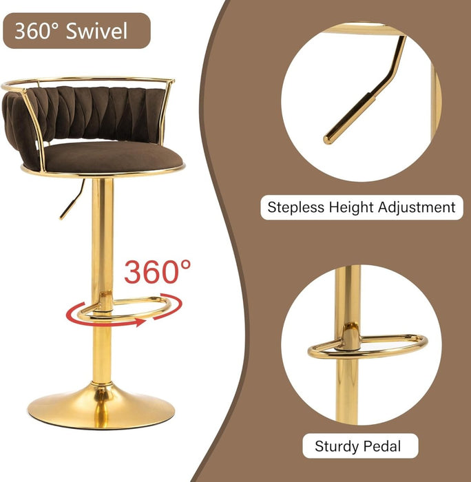 SERENITà Golden Swivel Upholstered Velvet Adjustable Height Counter Stool with Metal Frame Coffee (Set of 2) - Amazingooh Wholesale