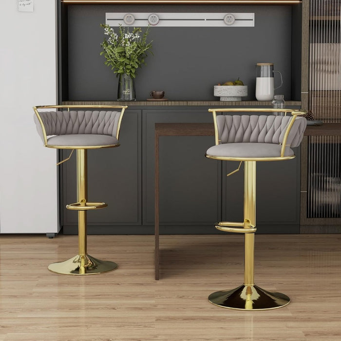 SERENITà Golden Swivel Upholstered Velvet Adjustable Height Counter Stool with Metal Frame Grey (Set of 2) - Amazingooh Wholesale