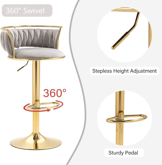 SERENITà Golden Swivel Upholstered Velvet Adjustable Height Counter Stool with Metal Frame Grey (Set of 2) - Amazingooh Wholesale