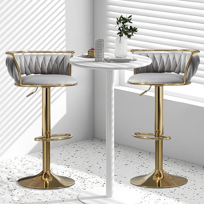 SERENITà Golden Swivel Upholstered Velvet Adjustable Height Counter Stool with Metal Frame Grey (Set of 2) - Amazingooh Wholesale