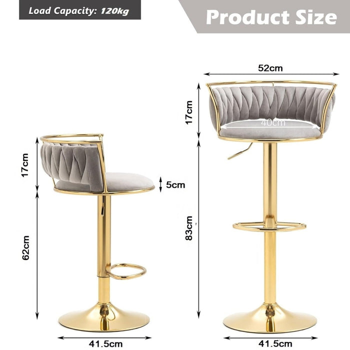 SERENITà Golden Swivel Upholstered Velvet Adjustable Height Counter Stool with Metal Frame Grey (Set of 2) - Amazingooh Wholesale