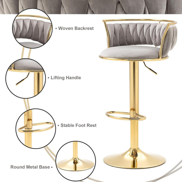 SERENITà Golden Swivel Upholstered Velvet Adjustable Height Counter Stool with Metal Frame Grey (Set of 2) - Amazingooh Wholesale