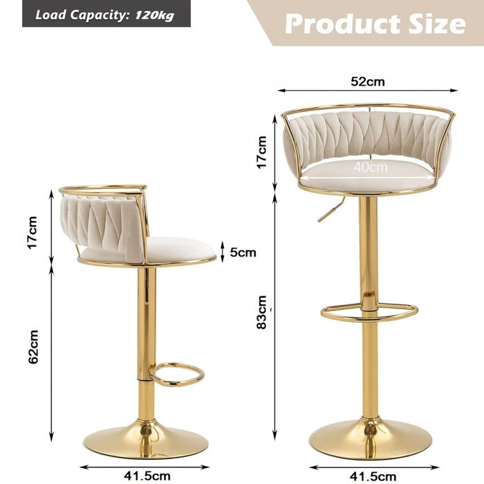 SERENITà Golden Swivel Upholstered Velvet Adjustable Height Counter Stool with Metal Frame Ivory (Set of 2) - Amazingooh Wholesale