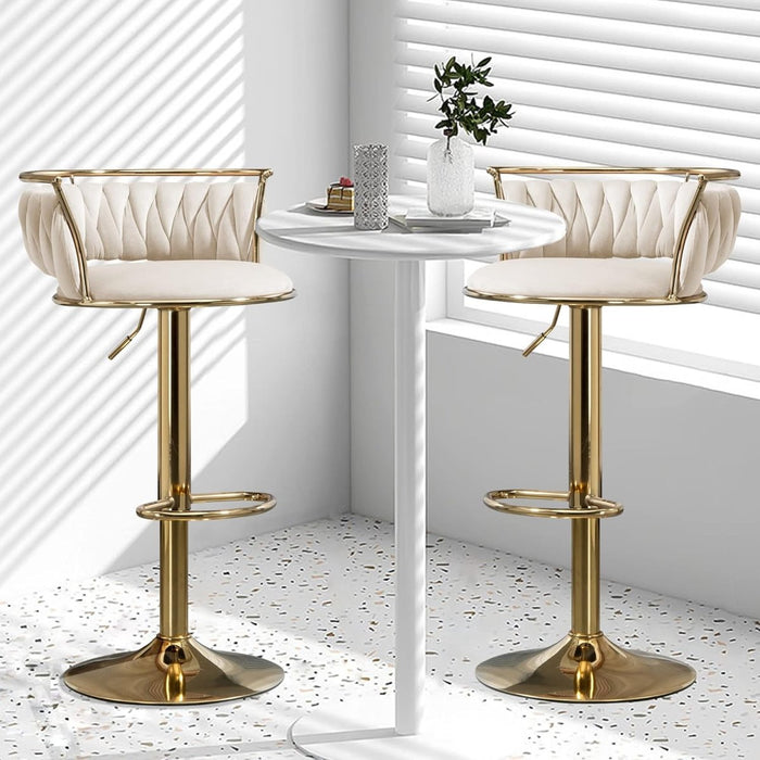 SERENITà Golden Swivel Upholstered Velvet Adjustable Height Counter Stool with Metal Frame Ivory (Set of 2) - Amazingooh Wholesale