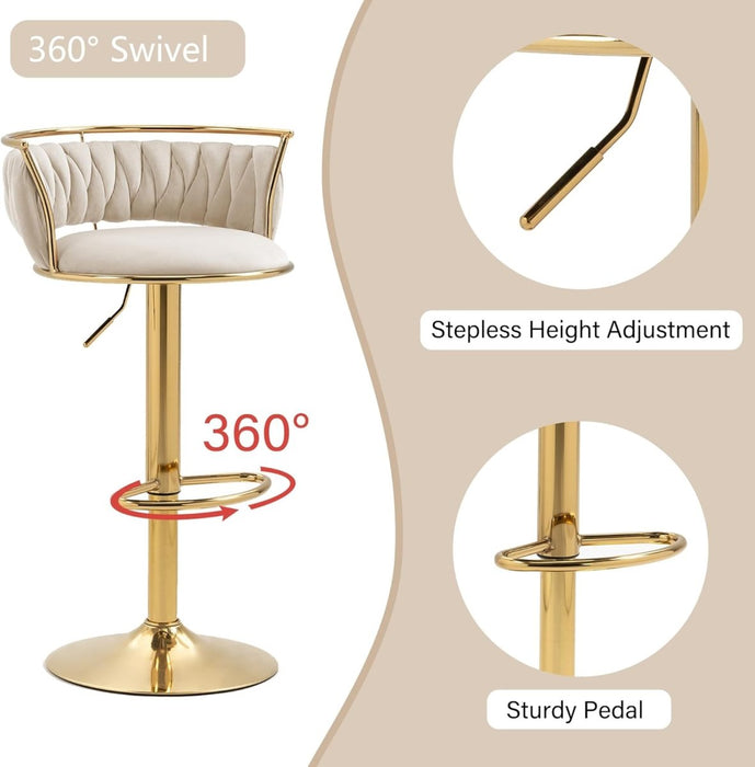 SERENITà Golden Swivel Upholstered Velvet Adjustable Height Counter Stool with Metal Frame Ivory (Set of 2) - Amazingooh Wholesale