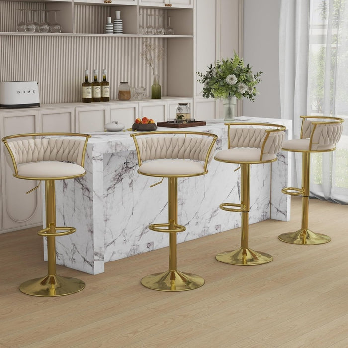 SERENITà Golden Swivel Upholstered Velvet Adjustable Height Counter Stool with Metal Frame Ivory (Set of 2) - Amazingooh Wholesale