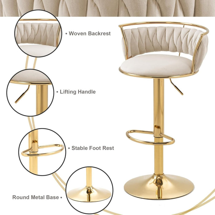 SERENITà Golden Swivel Upholstered Velvet Adjustable Height Counter Stool with Metal Frame Ivory (Set of 2) - Amazingooh Wholesale
