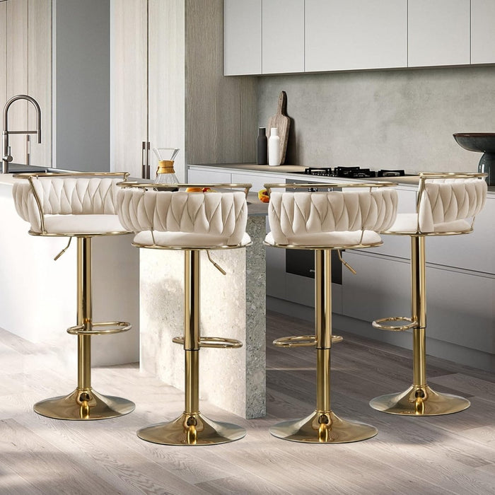 SERENITà Golden Swivel Upholstered Velvet Adjustable Height Counter Stool with Metal Frame Ivory (Set of 2) - Amazingooh Wholesale