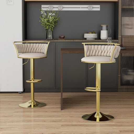 SERENITà Golden Swivel Upholstered Velvet Adjustable Height Counter Stool with Metal Frame Ivory (Set of 2) - Amazingooh Wholesale