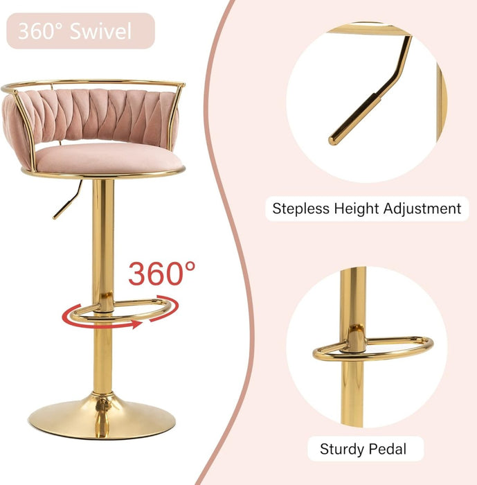 SERENITà Golden Swivel Upholstered Velvet Adjustable Height Counter Stool with Metal Frame Pink (Set of 2) - Amazingooh Wholesale