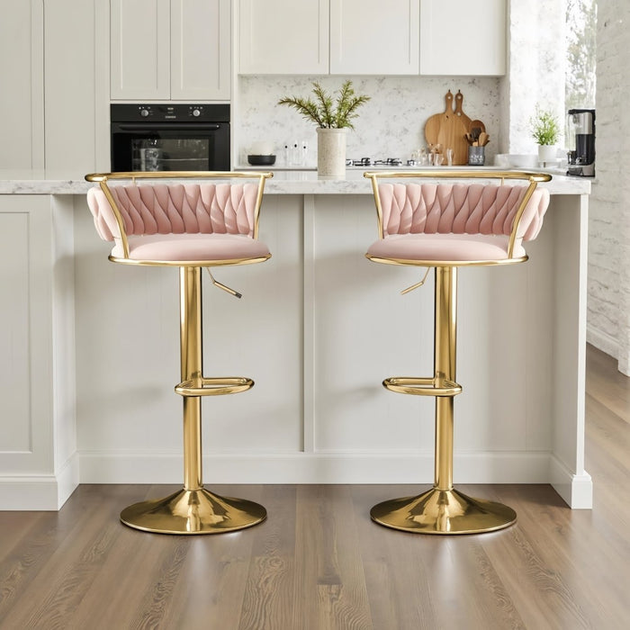SERENITà Golden Swivel Upholstered Velvet Adjustable Height Counter Stool with Metal Frame Pink (Set of 2) - Amazingooh Wholesale