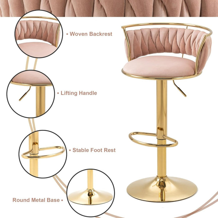 SERENITà Golden Swivel Upholstered Velvet Adjustable Height Counter Stool with Metal Frame Pink (Set of 2) - Amazingooh Wholesale