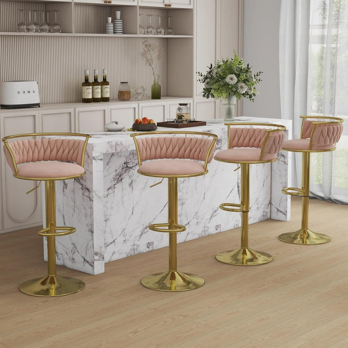 SERENITà Golden Swivel Upholstered Velvet Adjustable Height Counter Stool with Metal Frame Pink (Set of 2) - Amazingooh Wholesale
