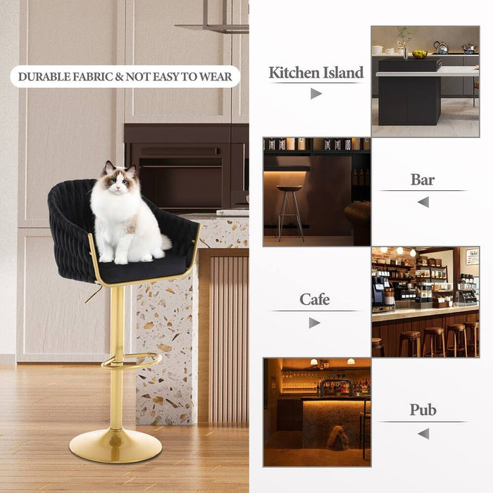 SERENITà GP1863 Modern Velvet Breakfast Bar Stools Swivel Barstools Adjustable Counter Stools with Backrest (Gold-Black) - Amazingooh Wholesale