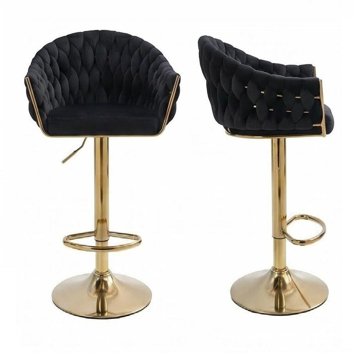 SERENITà GP1863 Modern Velvet Breakfast Bar Stools Swivel Barstools Adjustable Counter Stools with Backrest (Gold-Black) - Amazingooh Wholesale