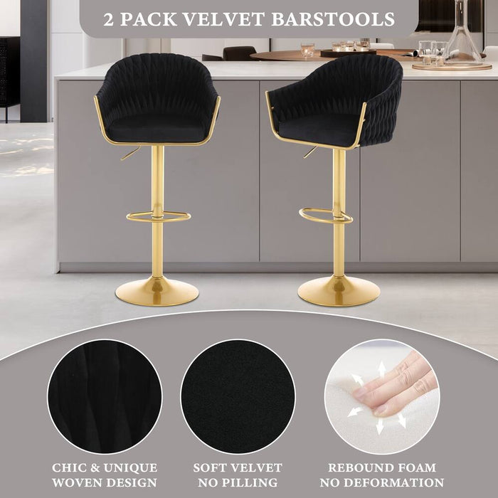 SERENITà GP1863 Modern Velvet Breakfast Bar Stools Swivel Barstools Adjustable Counter Stools with Backrest (Gold-Black) - Amazingooh Wholesale