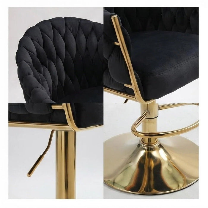 SERENITà GP1863 Modern Velvet Breakfast Bar Stools Swivel Barstools Adjustable Counter Stools with Backrest (Gold-Black) - Amazingooh Wholesale