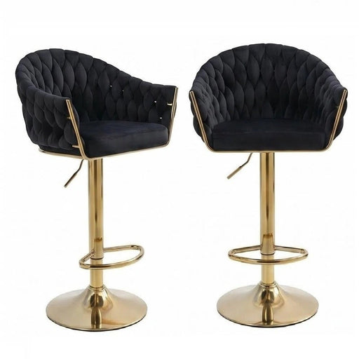SERENITà GP1863 Modern Velvet Breakfast Bar Stools Swivel Barstools Adjustable Counter Stools with Backrest (Gold-Black) - Amazingooh Wholesale