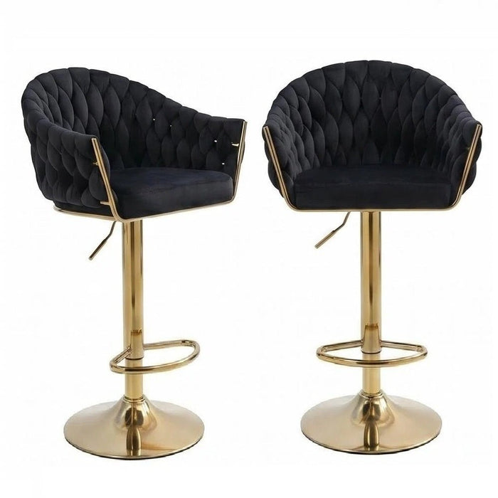 SERENITà GP1863 Modern Velvet Breakfast Bar Stools Swivel Barstools Adjustable Counter Stools with Backrest (Gold-Black) - Amazingooh Wholesale