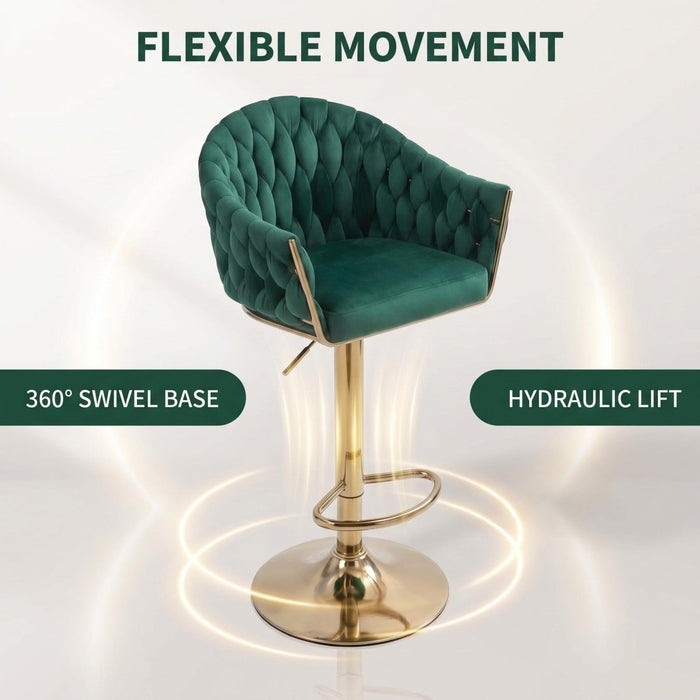 SERENITà GP1863 Modern Velvet Breakfast Bar Stools Swivel Barstools Adjustable Counter Stools with Backrest (Gold-Emerald Green) - Amazingooh Wholesale