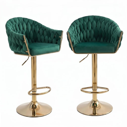 SERENITà GP1863 Modern Velvet Breakfast Bar Stools Swivel Barstools Adjustable Counter Stools with Backrest (Gold-Emerald Green) - Amazingooh Wholesale