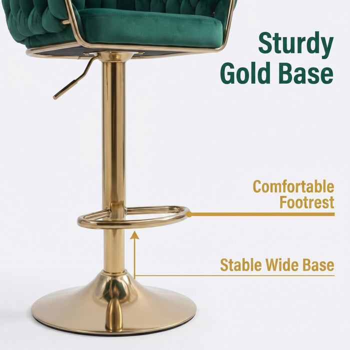 SERENITà GP1863 Modern Velvet Breakfast Bar Stools Swivel Barstools Adjustable Counter Stools with Backrest (Gold-Emerald Green) - Amazingooh Wholesale
