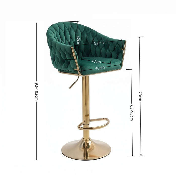 SERENITà GP1863 Modern Velvet Breakfast Bar Stools Swivel Barstools Adjustable Counter Stools with Backrest (Gold-Emerald Green) - Amazingooh Wholesale