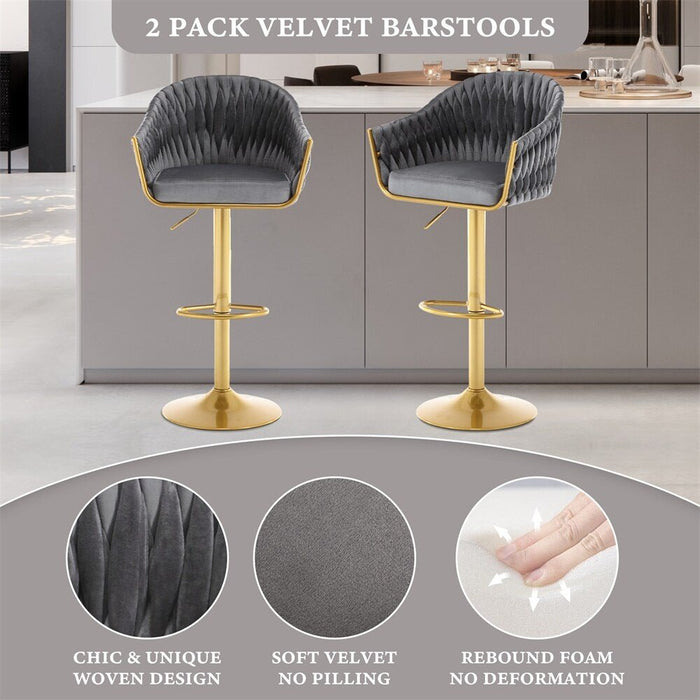 SERENITà GP1863 Modern Velvet Breakfast Bar Stools Swivel Barstools Adjustable Counter Stools with Backrest (Gold-Grey) - Amazingooh Wholesale